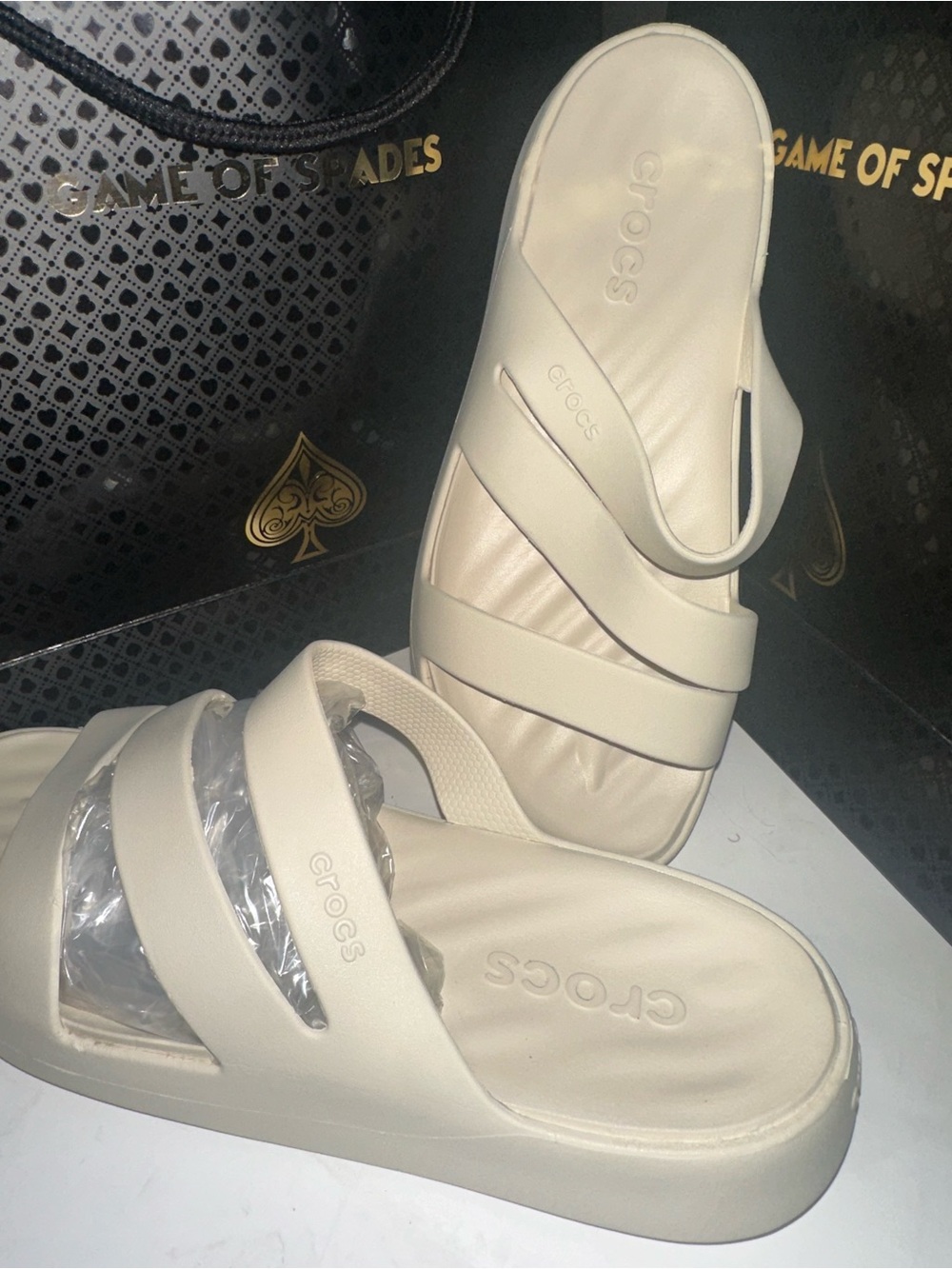 CROCS Women's Cream Slide Sandals - Strappy Comfort